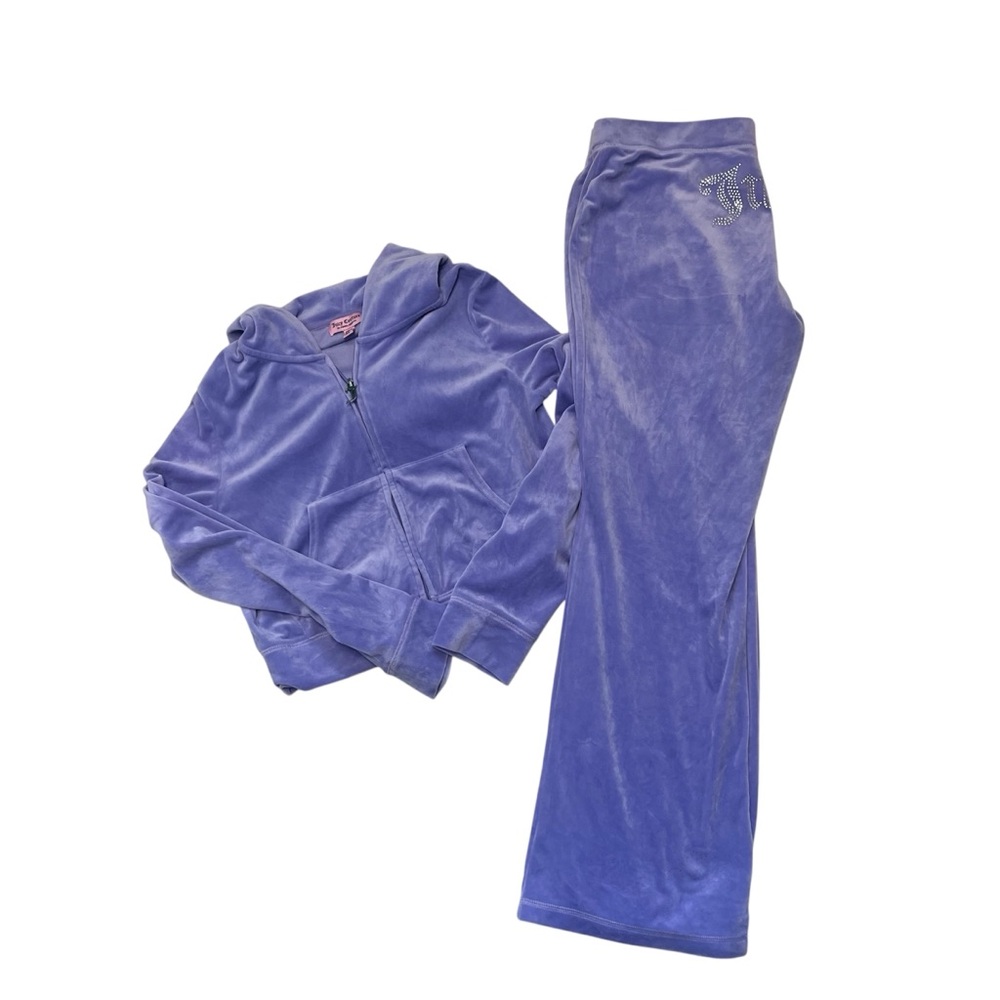 Juicy Couture Lavender Velour Tracksuit Crystal Logo Y2K Jacket/Pants Zip Sz XL